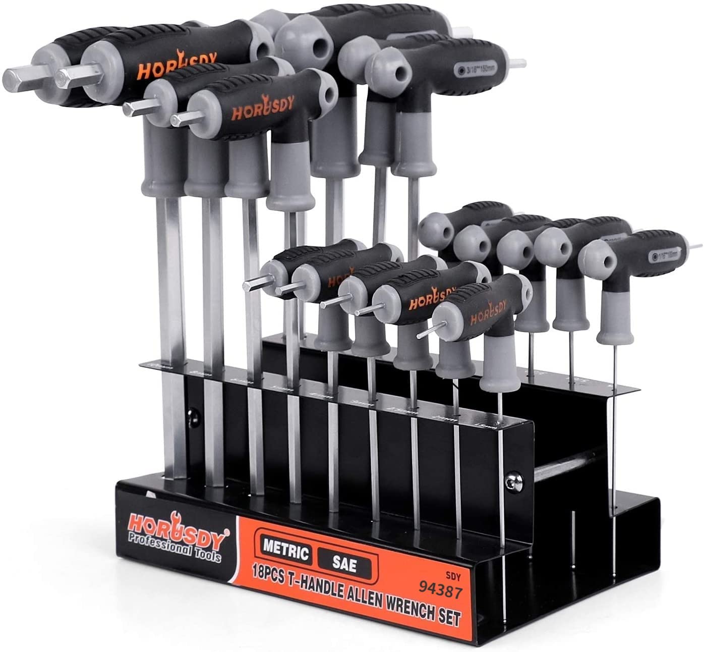 HORUSDY 18-Piece T-Handle allen wrench set, Inch/Metric Long Arm